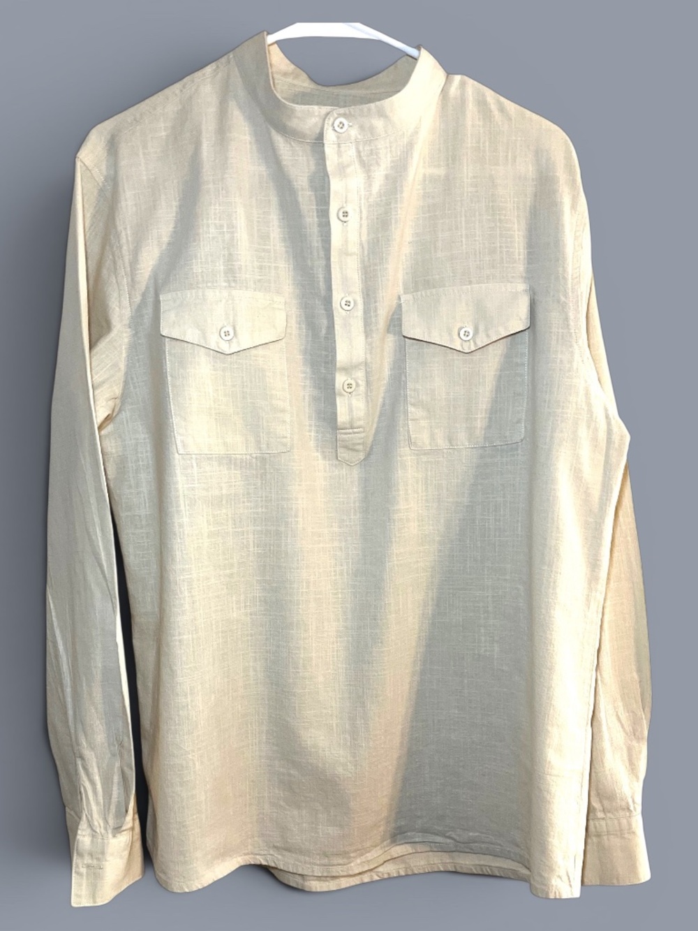 Men's Mandarin Collar Cotton Linen Shirt 70/30 Cotton Linen Relaxed Casual